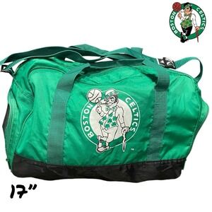 Vintage 90s Boston Celtics Duffle Gym Bag Green Adjustable Strap Logo 17" NBA